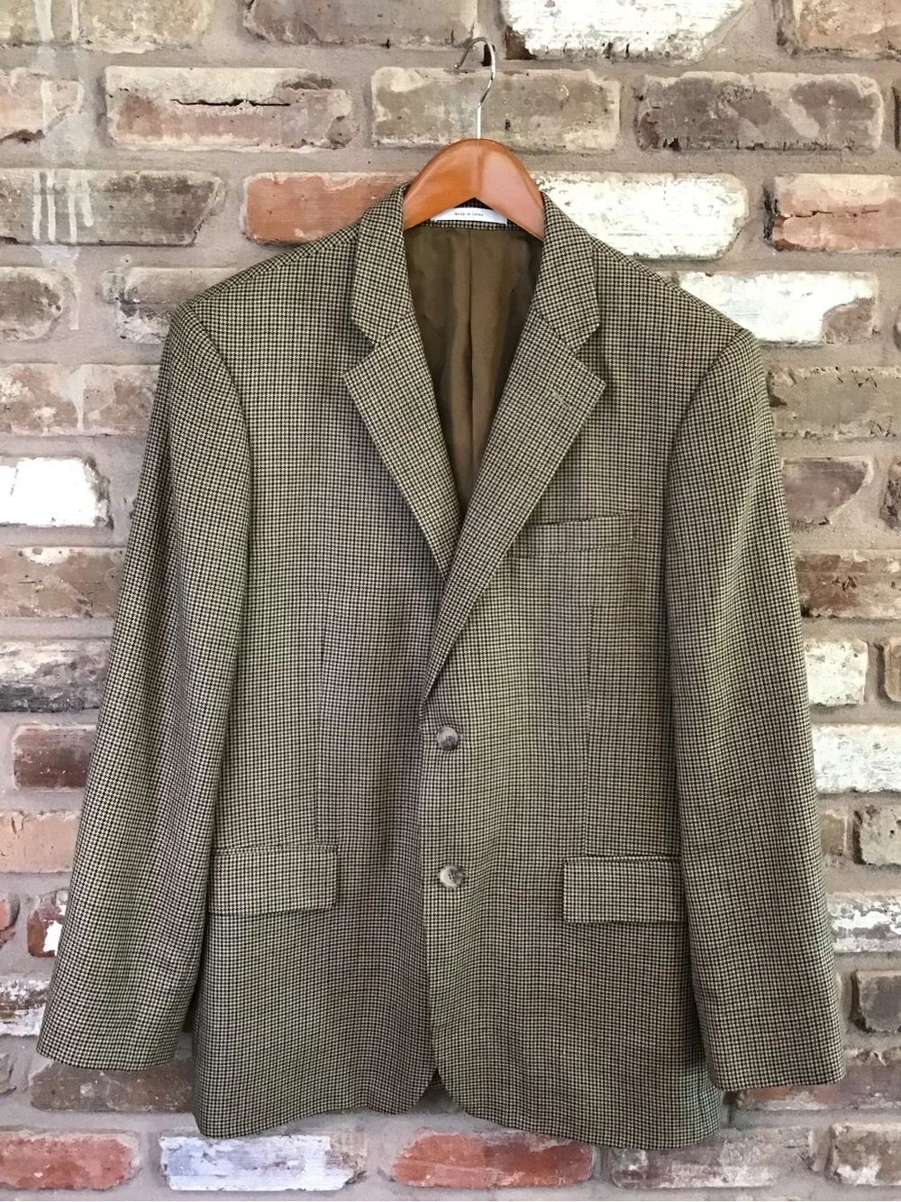 John W. Nordstrom Tan Black Gray Houndstooth Silk Wool Sport Coat Blazer 42R